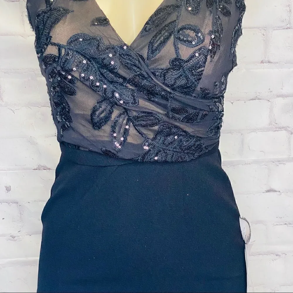 Dress The Population Giulia Sequin Bodice Crepe Sheath Dress Black Size S NWOT